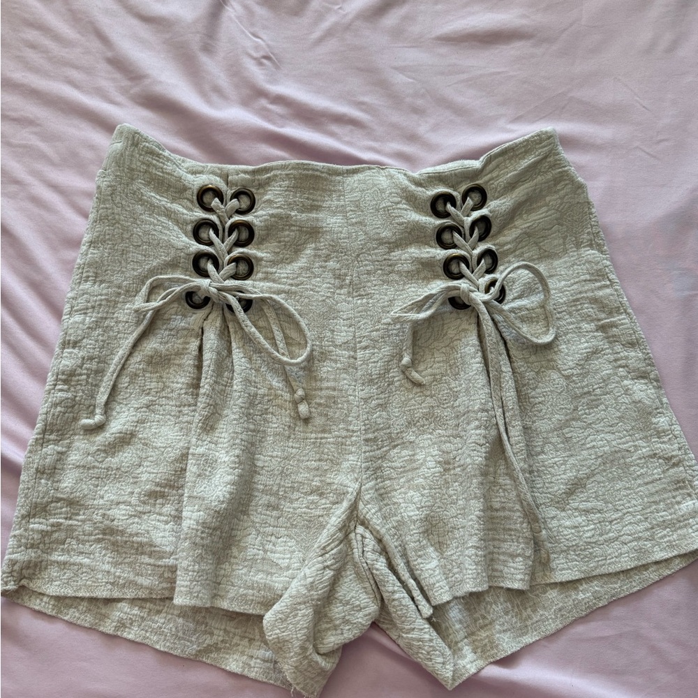 BCBGeneration High Waist Lace-Up Shorts in Cream